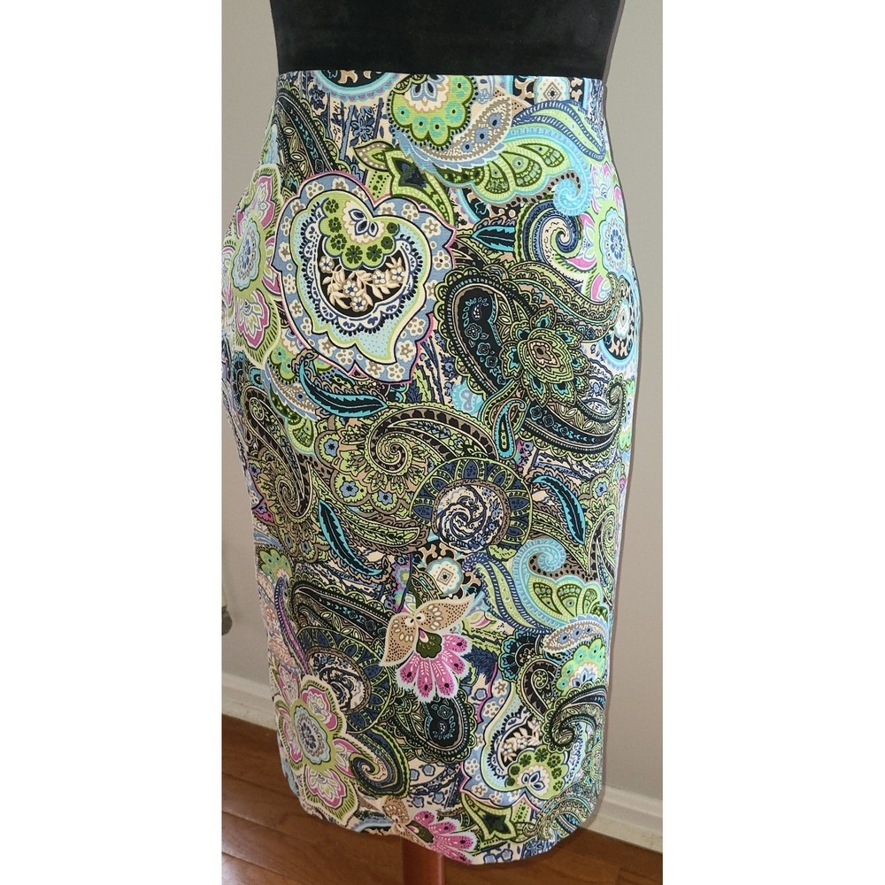 Talbots Multi Colored Paisley Pencil Skirt Sz 6 Lined NWOT Green Blue Work Chic